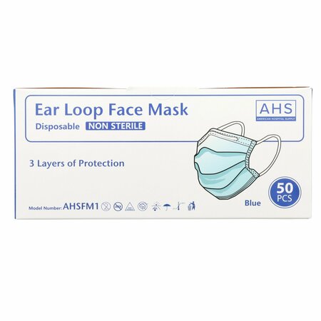 American Hospital Supply Earloop Masks Disposable, 50PK AHSFM1_BX